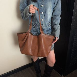 Vintage Soft Large-Capacity Tote Bag – Casual and Versatile Shoulder Handbag for Women