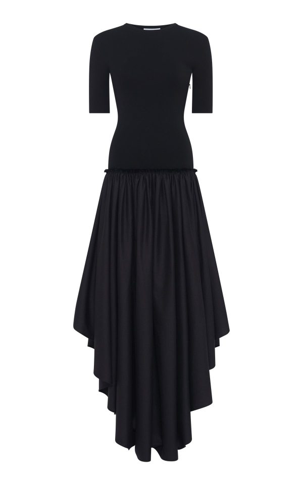 Sirona Pleated Maxi Dress in Black Virgin Wool Silk with Linen - Image 1