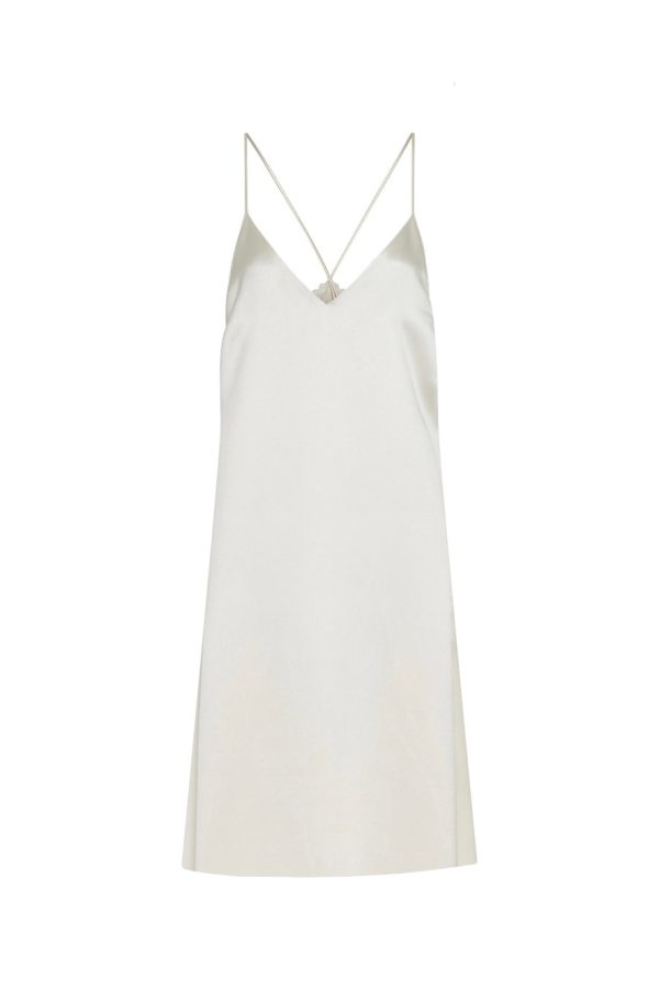 Dinah Slip Midi Dress in Ivory Silk Satin - Image 1