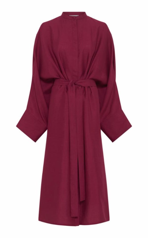Tilda Oversized Midi Dress in Raspberry Aloe Linen - Image 1