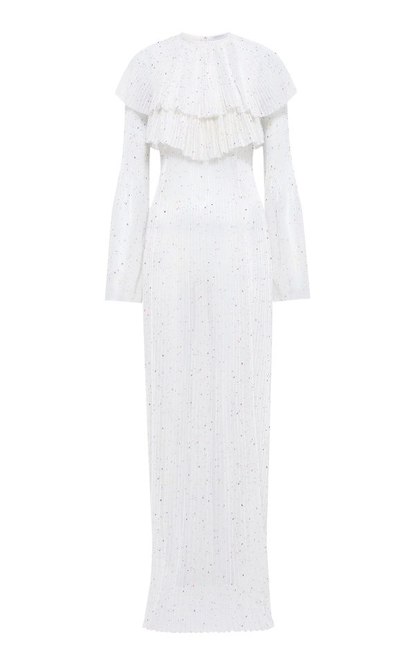 Vira Maxi Dress in Ivory Multi Plisse Speckle Silk Georgette - Image 1