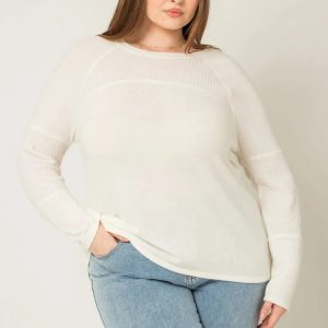 Plus Size Contrast Fabric Long Sleeve Sweater