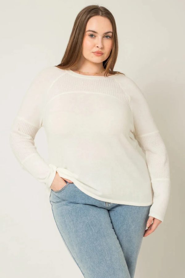Plus Size Contrast Fabric Long Sleeve Sweater - Image 1
