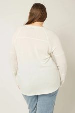 Plus Size Contrast Fabric Long Sleeve Sweater - Image 2