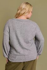Plus Size Long Sleeve Twisted Side Waffle Knit Top - Image 2