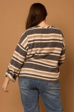 Plus Size striped Long Sleeve Round Neck Top - Image 2