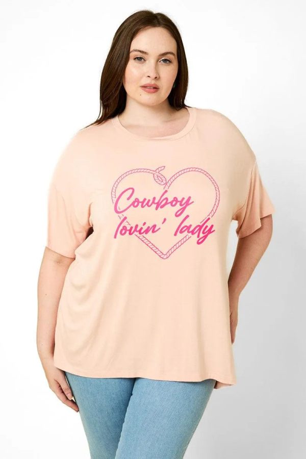 Plus Size Short Sleeve "Cowboy Lovin' Lady" Graphic Top - Image 1