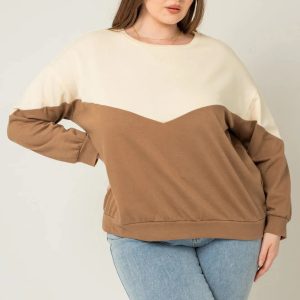 Plus Size Color Block Long Sleeve Top
