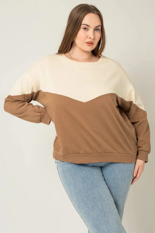 Plus Size Color Block Long Sleeve Top - Image 1