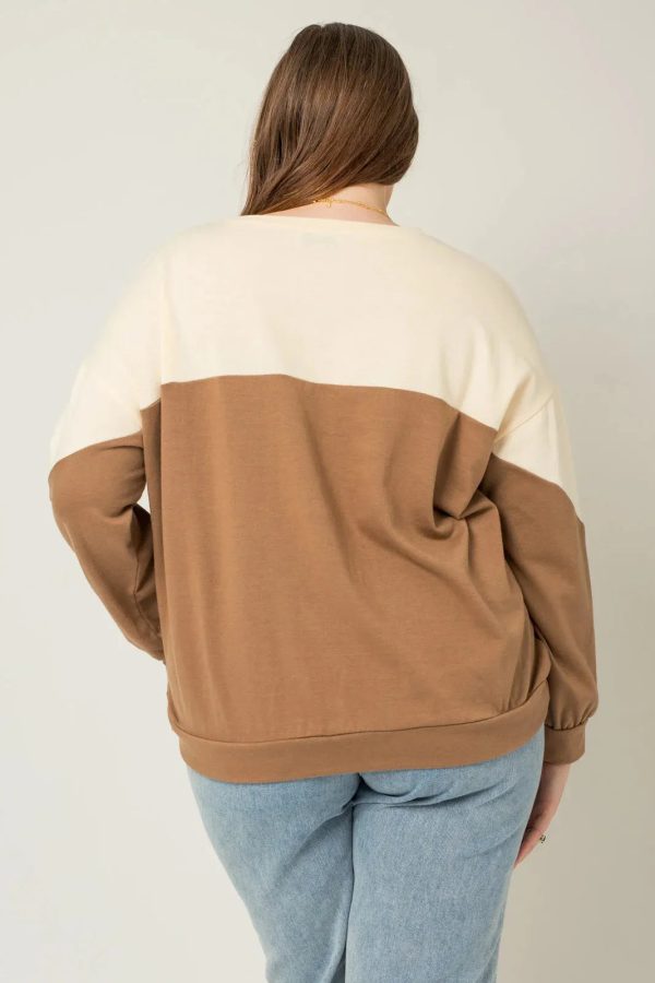 Plus Size Color Block Long Sleeve Top - Image 2