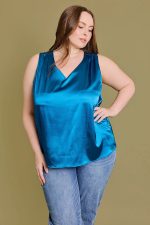 Plus Size Sleeveless V-Neck Satin Top