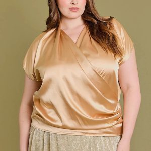 Plus Size Short Sleeve Golden Wrap Top