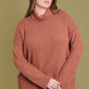 Plus Size Long Sleeve Brushed Turtle Neck Knit Top