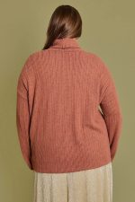 Plus Size Long Sleeve Brushed Turtle Neck Knit Top - Image 2