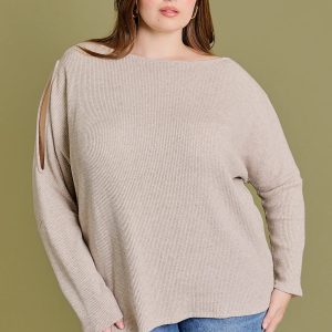 Plus Size Ribbed Off The Shoulder Knit Top