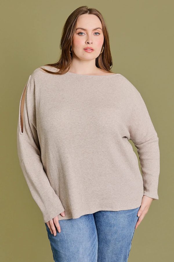 Plus Size Ribbed Off The Shoulder Knit Top - Image 1