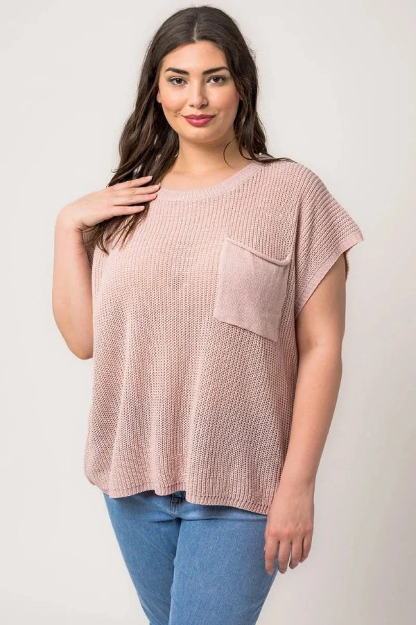 Plus Size Boxy Front Pocket Short Sleeve Sweater Top - Image 3