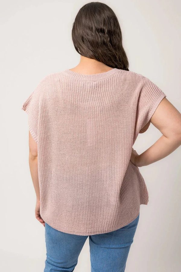 Plus Size Boxy Front Pocket Short Sleeve Sweater Top - Image 2
