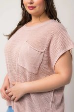 Plus Size Boxy Front Pocket Short Sleeve Sweater Top - Image 5