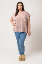 Plus Size Boxy Front Pocket Short Sleeve Sweater Top - Image 6