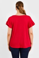 Plus Size Short Fluttery Sleeves Round Neck Ribbed Top - Image 17