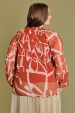 Plus Size Ruffle Abstract Long Sleeve V-Neck Blouse - Image 2