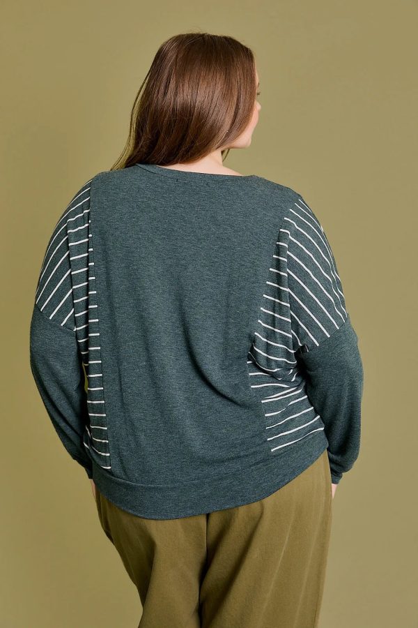 Plus Size Striped Long Sleeve Sweatshirt - Image 2