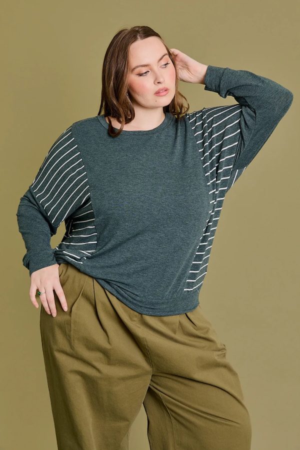 Plus Size Striped Long Sleeve Sweatshirt - Image 1