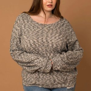 Plus Size Long Ruching Sleeve Marled Sweater