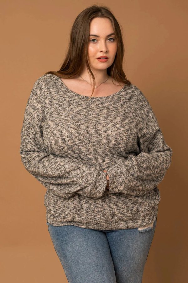 Plus Size Long Ruching Sleeve Marled Sweater - Image 1