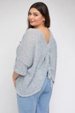 Plus Size Back Ruched Drawstring Knitted Top - Image 2