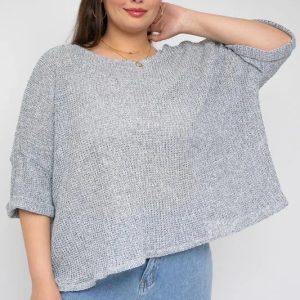 Plus Size Back Ruched Drawstring Knitted Top