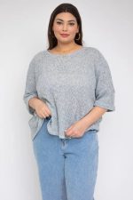 Plus Size Back Ruched Drawstring Knitted Top - Image 3