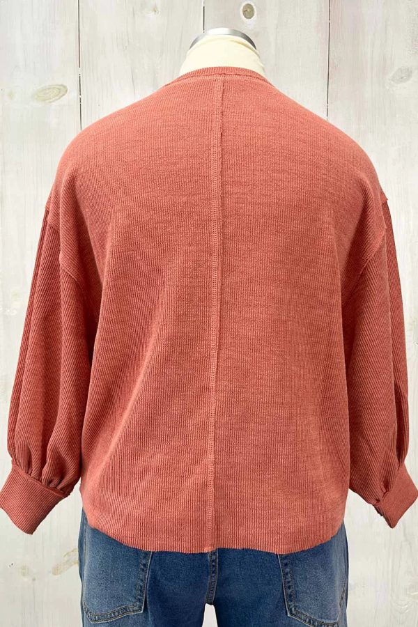 Plus Size Balloon Sleeve Crew Neck Relaxed Fit Boutique Top - Image 2