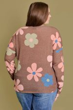 Plus Size Retro Floral Print Long Sleeve Twisted Hem Relaxed Fit Boutique Top - Image 2