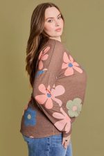 Plus Size Retro Floral Print Long Sleeve Twisted Hem Relaxed Fit Boutique Top - Image 3