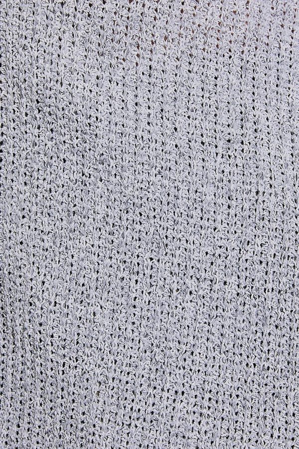 Plus Size Gray Textured with Side Slits Relaxed Fit Long Sleeve Knit Sweater Top - Image 6