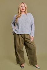 Plus Size Gray Textured with Side Slits Relaxed Fit Long Sleeve Knit Sweater Top - Image 5