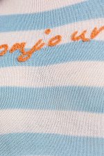 Plus Size Blue White Striped "Bonjour" Embroidered Long Sleeve Sweater - Image 5