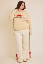 Plus Size Cream "Feeling Crabulous" Red Crab Knit Long Sleeve Sweater - Image 6