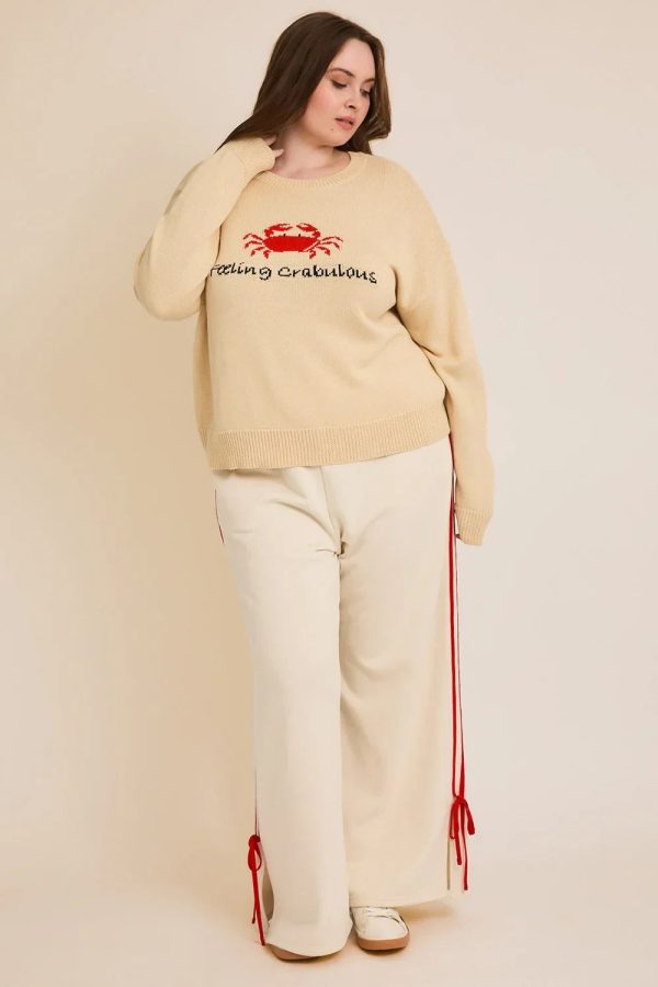 Plus Size Cream "Feeling Crabulous" Red Crab Knit Long Sleeve Sweater - Image 6