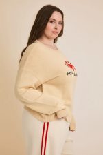 Plus Size Cream "Feeling Crabulous" Red Crab Knit Long Sleeve Sweater - Image 3