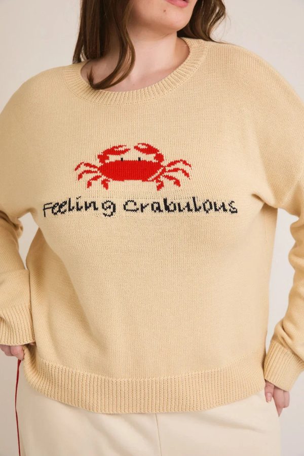 Plus Size Cream "Feeling Crabulous" Red Crab Knit Long Sleeve Sweater - Image 4