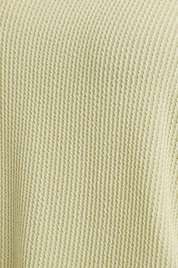 Sage Green Waffle Knit Oversized Long Sleeve Crew Neck Lounge Top - Image 5