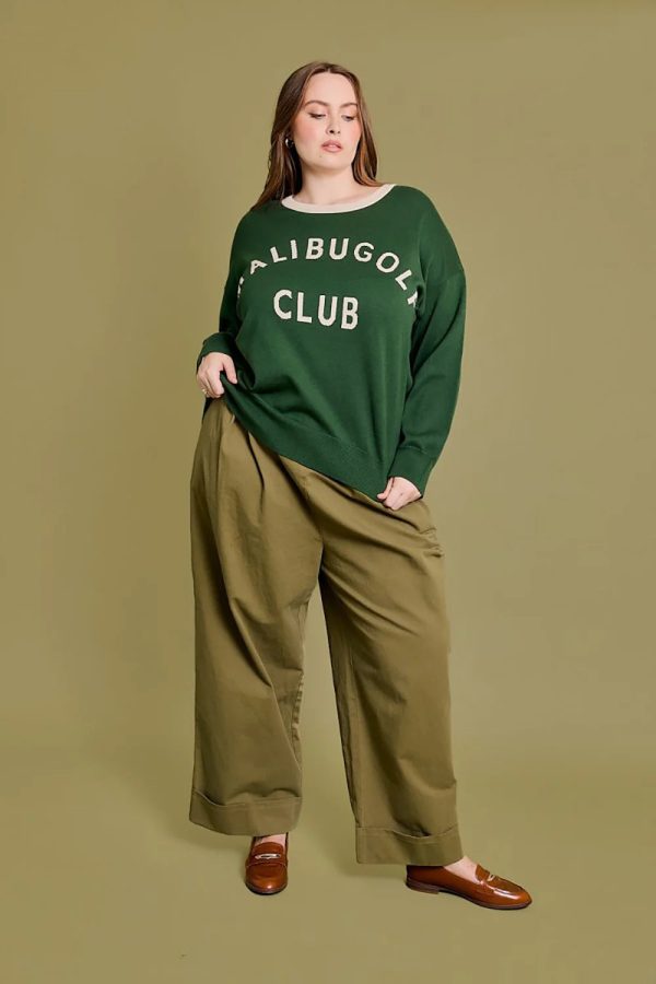 Plus Size "Malibu Golf Club" Graphic Knit Long Sleeve Crew Neck Relaxed Fit Sweater - Image 4