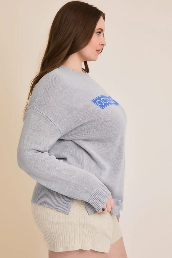 Plus Size "OCEAN BLVD" Graphic Knit Long Sleeve Crew Neck Boutique Sweater - Image 3