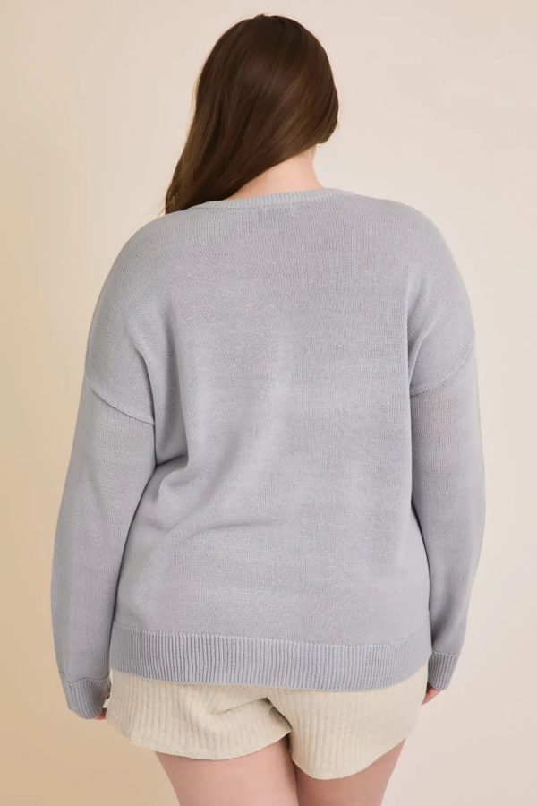 Plus Size "OCEAN BLVD" Graphic Knit Long Sleeve Crew Neck Boutique Sweater - Image 2