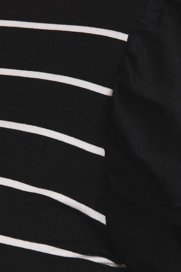Plus Size Ruffle Sleeve Classic Black White Striped Flutter Knit Top - Image 3