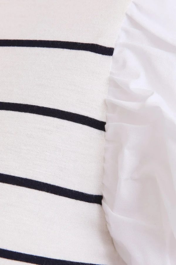 Plus Size Ruffle Sleeve Classic Black White Striped Flutter Knit Top - Image 8
