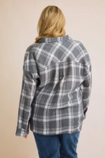 Plus Size Cotton Grey White Plaid Oversized Long Sleeve Button Down Shirt - Image 2